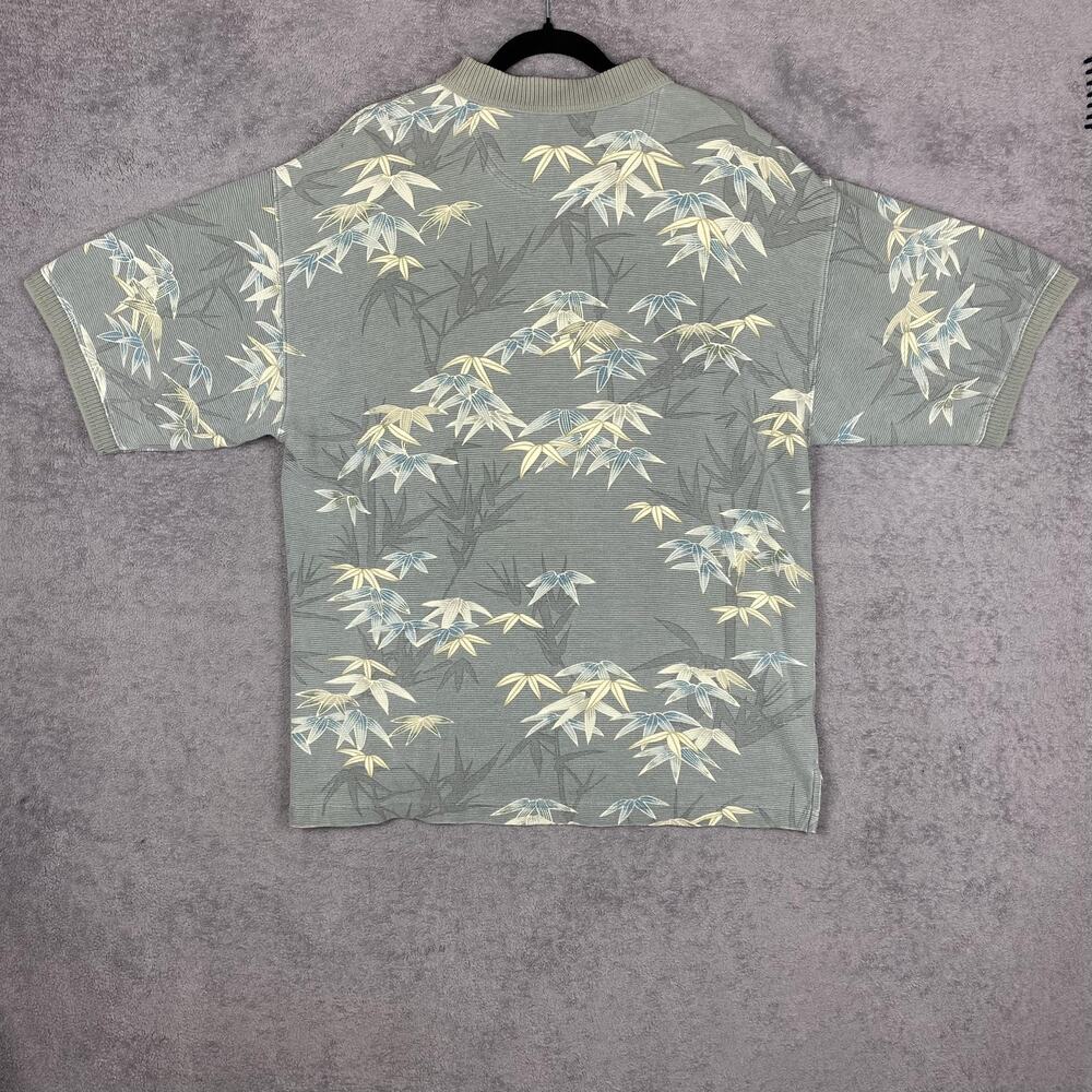Tommy Bahama Polo Shirt Mens Large Gray Bamboo Leaf Hawaiian Tropical Cotton - Picture 6 of 15